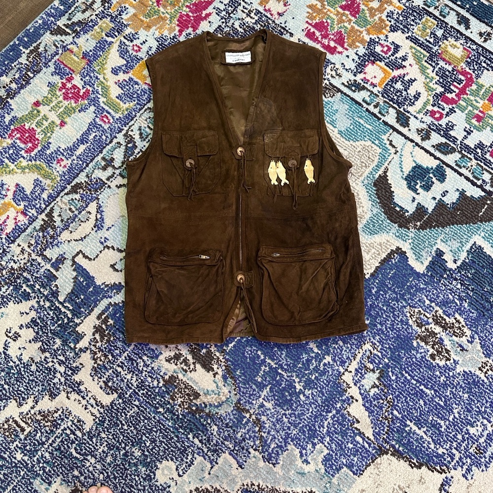 Vintage Livingston Williams Country Brown Suede Utility Vest Size Large